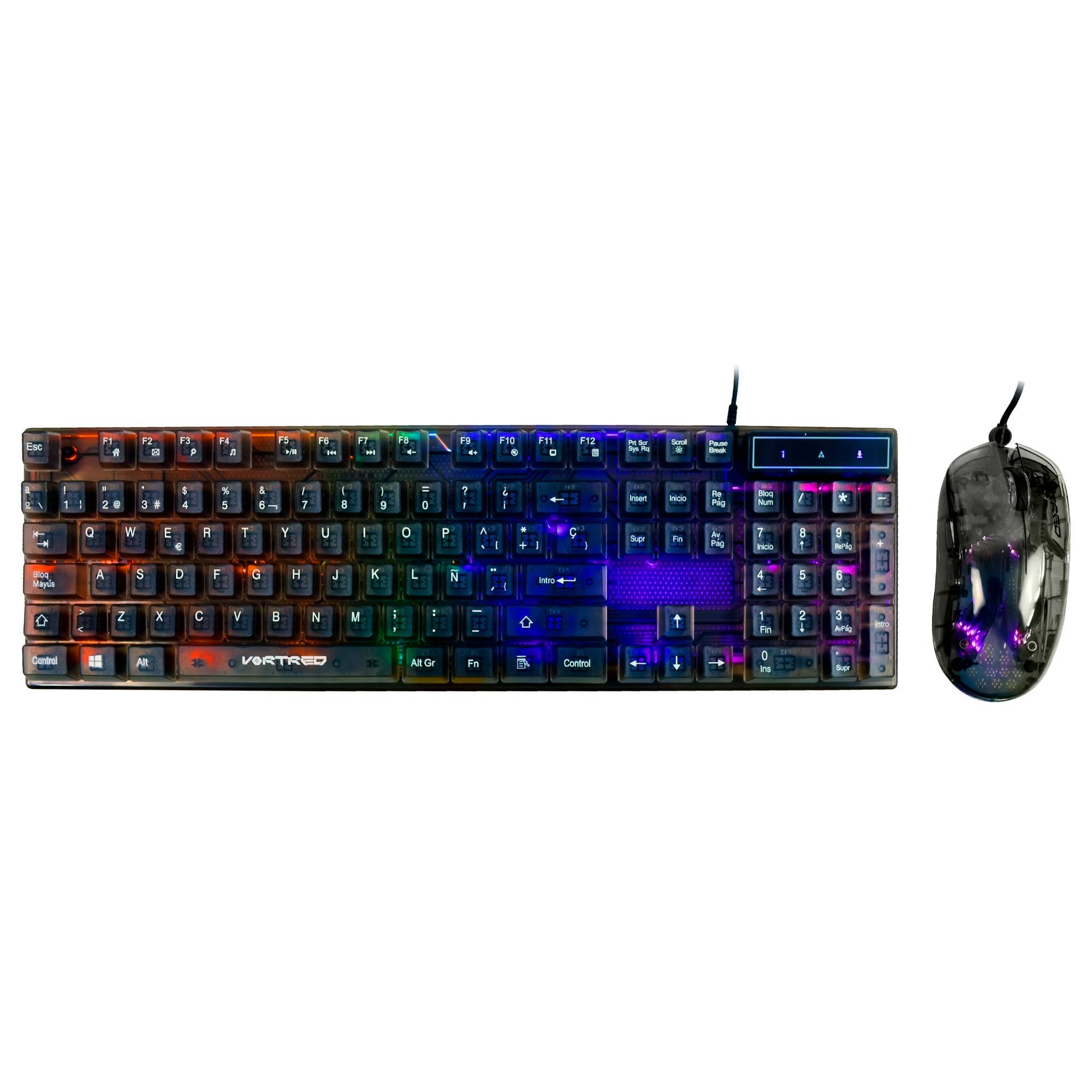 Kit Mouse y Teclado Gamer Alámbrico Transparente iluminación RGB Helumo | VORTRED - Kit Mouse y Teclado Gamer Alámbrico Transparente iluminación RGB Helumo | VORTRED -